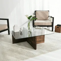 Tavolino da Salotto Marrone Noce Portariviste Forma Rettangolare 90x90x35h cm, Sfumatura Colore Struttura Noce - Dhabi