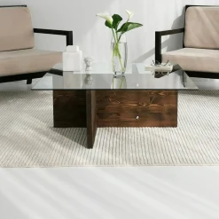 Tavolino da Salotto Marrone Noce Portariviste Forma Rettangolare 90x90x35h cm, Sfumatura Colore Struttura Noce - Dhabi