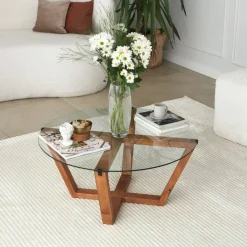 Tavolino da Salotto Marrone Noce Portariviste Forma Rotonda 75x75x35h cm, Sfumatura Colore Struttura Noce - Bagolino