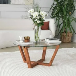 Tavolino da Salotto Marrone Noce Portariviste Forma Rotonda 75x75x35h cm, Sfumatura Colore Struttura Noce - Bagolino