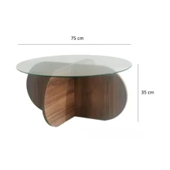 Tavolino da Salotto Marrone Noce Portariviste Forma Rotonda 75x75x35h cm, Sfumatura Colore Struttura Noce - Nila