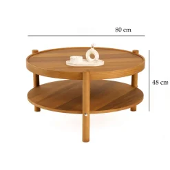 Tavolino da Salotto Marrone Noce un Vano Piano in Vetro Temperato 100x100x46h cm, Forma Rotondo - Canterano