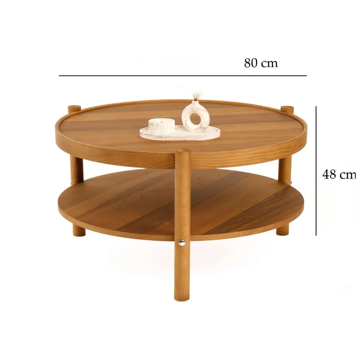 Tavolino da Salotto Marrone Noce un Vano Piano in Vetro Temperato 100x100x46h cm, Forma Rotondo - Canterano