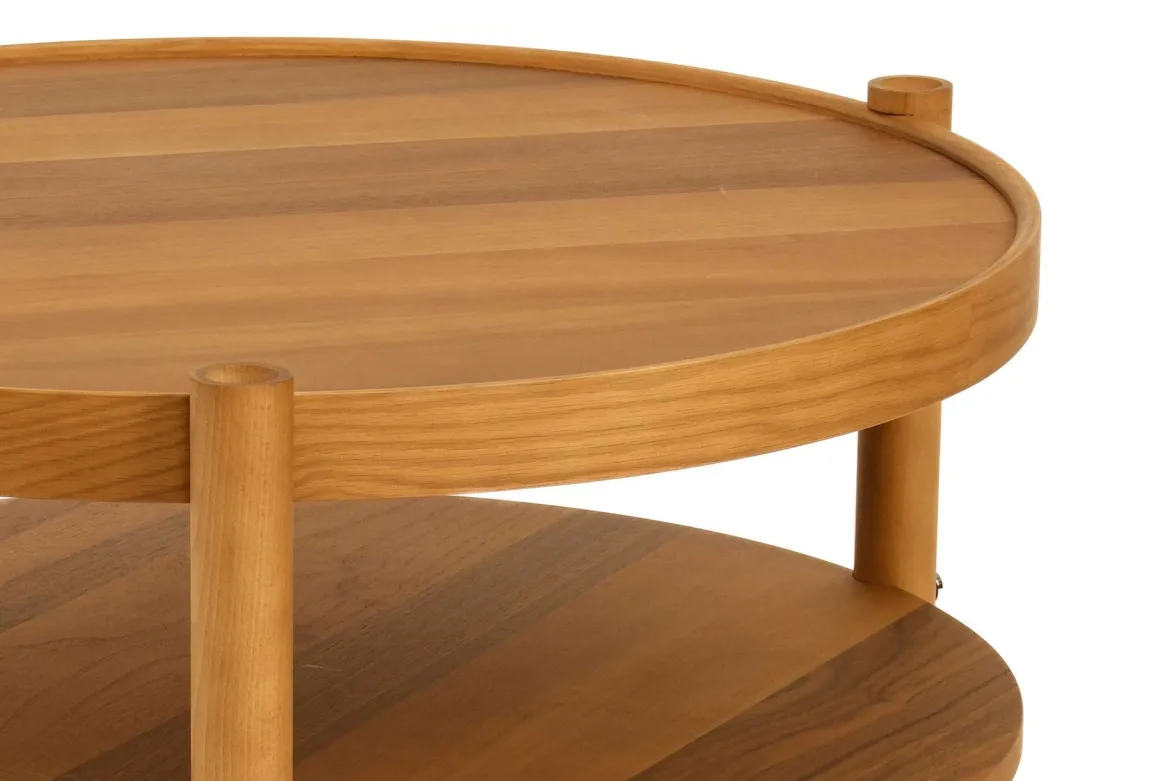 Tavolino da Salotto Marrone Noce un Vano Piano in Vetro Temperato 100x100x46h cm, Forma Rotondo - Canterano