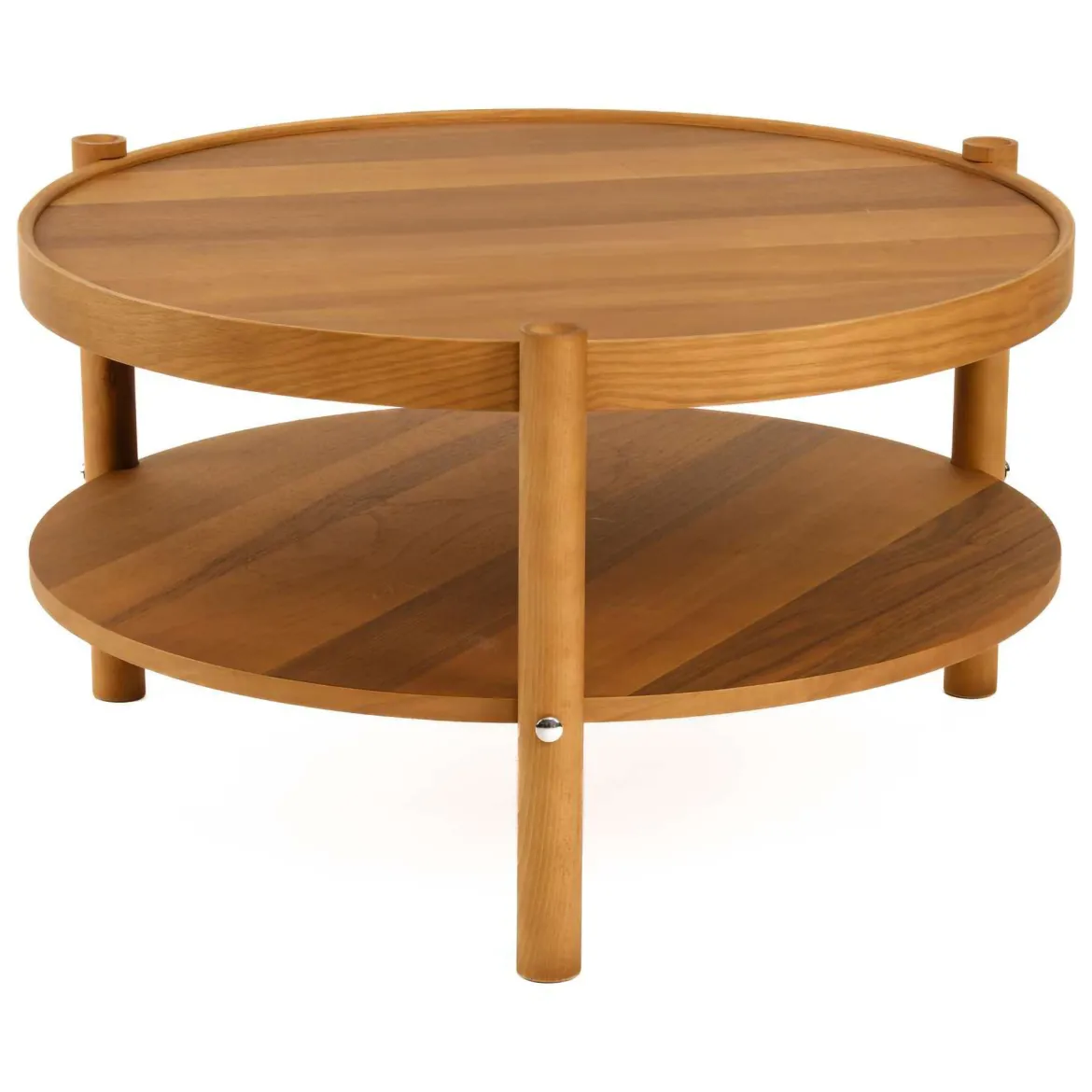 Tavolino da Salotto Marrone Noce un Vano Piano in Vetro Temperato 100x100x46h cm, Forma Rotondo - Canterano