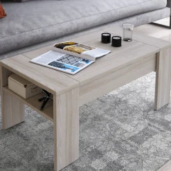 Tavolino da Salotto Marrone Olmo un Vano Forma Rettangolare 98x50x43h cm, Piano Sollevabile - Corallo