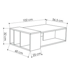 Tavolino da Salotto Marrone Quercia Nero Portariviste Forma Rettangolare 90x60x35h cm, Colore Ripiano Marrone - Mansue