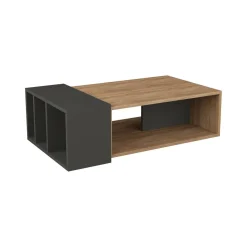 Tavolino da Salotto Marrone Quercia Nero Portariviste Forma Rettangolare 90x60x35h cm, Colore Ripiano Marrone - Mansue