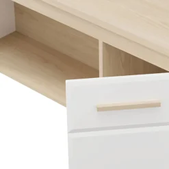 Tavolino da Salotto Marrone Rovere Bianco Opaco con Piedini 2 Vani 120x55x50h cm, Forma Rettangolare - Niella