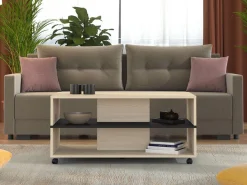 Tavolino da Salotto Marrone Rovere Effetto Fume Forma Rotonda 75x75x35h cm, Materiale Struttura in Vetro - Nila