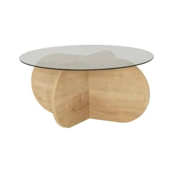 Tavolino da Salotto Marrone Rovere Effetto Fume Forma Rotonda 75x75x35h cm, Materiale Struttura in Vetro - Nila