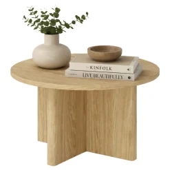 Tavolino da Salotto Marrone Rovere Forma Rotondo Colore Ripiano Marrone 90x90x49h cm, Sfumatura Colore Struttura Rovere - Kasi