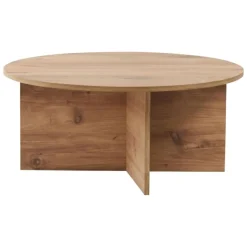 Tavolino da Salotto Marrone Rovere Forma Rotondo Materiale Piano in Legno Nobilitato 90x90x40h cm, Colore Ripiano Marrone - Simbario