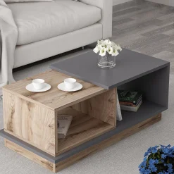 Tavolino da Salotto Marrone Rovere Nero Antracite 2 Vani Modulabile 90x45x36h cm, Forma Rettangolare - Chiavari
