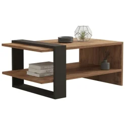 Tavolino da Salotto Marrone Rovere Nero Effetto Paglia di Vienna 3 Vani 60x26x60h cm, Forma Rettangolare - Calvi