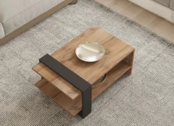 Tavolino da Salotto Marrone Rovere Nero Effetto Paglia di Vienna 3 Vani 60x26x60h cm, Forma Rettangolare - Calvi