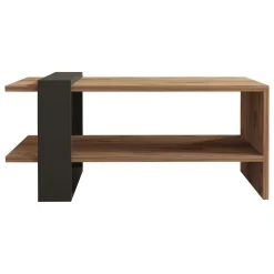 Tavolino da Salotto Marrone Rovere Nero Effetto Paglia di Vienna 3 Vani 60x26x60h cm, Forma Rettangolare - Calvi