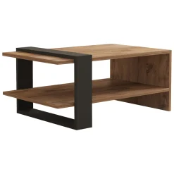 Tavolino da Salotto Marrone Rovere Nero Effetto Paglia di Vienna 3 Vani 60x26x60h cm, Forma Rettangolare - Calvi