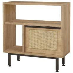 Tavolino da Salotto Marrone Rovere Nero Effetto Paglia di Vienna 3 Vani 60x26x60h cm, Forma Rettangolare - Calvi