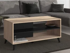 Tavolino da Salotto Marrone Rovere Nero con Piedini 2 Vani 101.5x50x47h cm, Forma Rettangolare - Priola