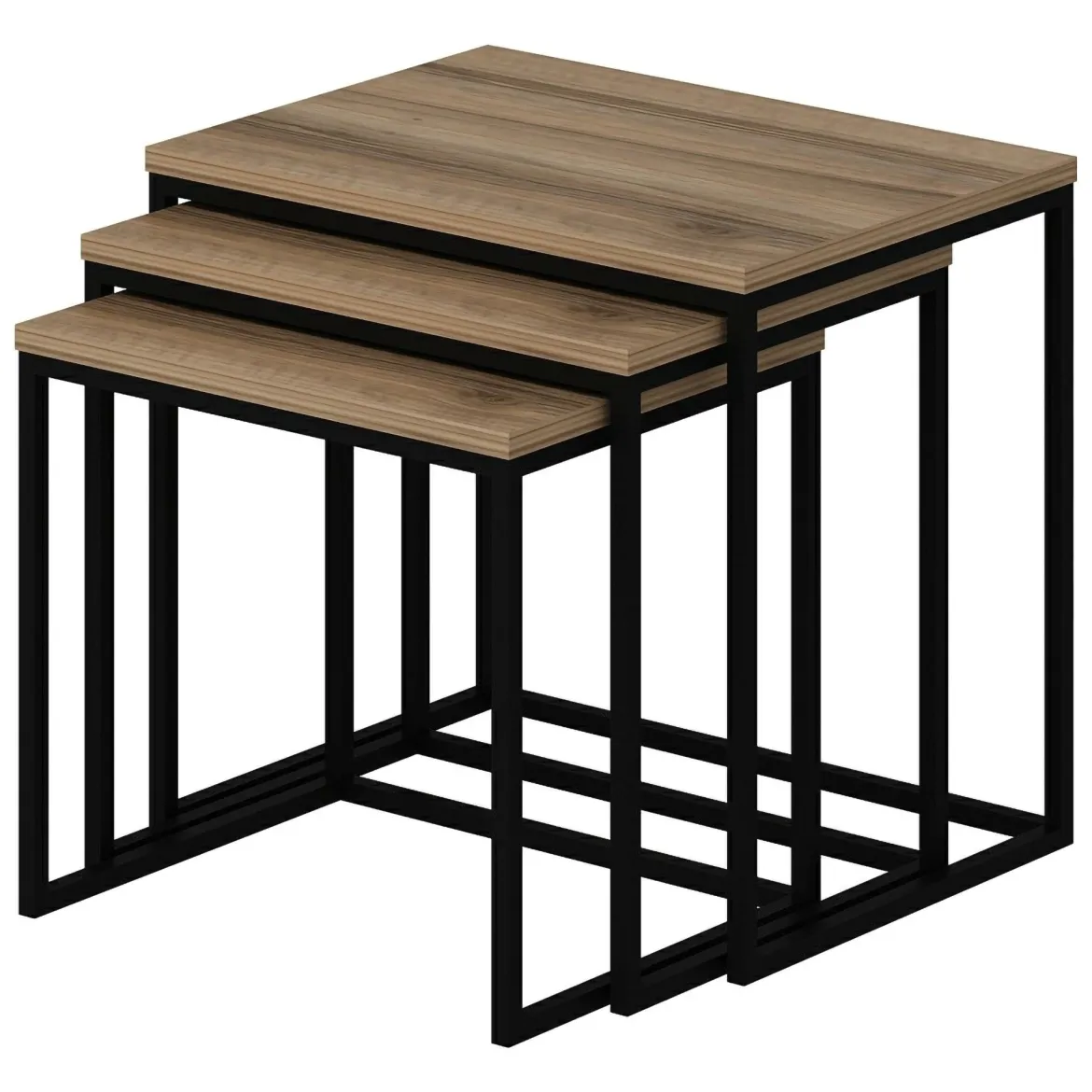 Tavolino da Salotto Marrone Rovere Nero set 3 Pezzi Forma Rettangolare 55x40x50h cm, Colore Ripiano Marrone - Crichi