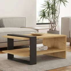 Tavolino da Salotto Marrone Rovere Nero un Vano Forma Rettangolare 80x50x35h cm, Colore Ripiano Marrone - Rogliano