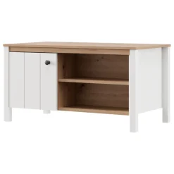 Tavolino da Salotto Marrone Rovere Nodi Bianco Piano Effetto Doghe Forma Quadrato 67x67x43h cm, Colore Ripiano Marrone - Magre