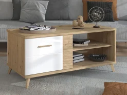 Tavolino da Salotto Marrone Rovere Nodi Bianco con Piedini 3 Vani 120x60x54h cm, Forma Rettangolare - Frati