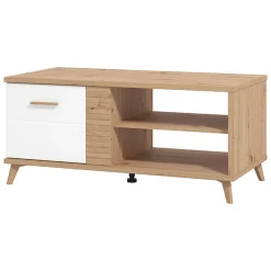 Tavolino da Salotto Marrone Rovere Nodi Bianco con Piedini 3 Vani 120x60x54h cm, Forma Rettangolare - Frati