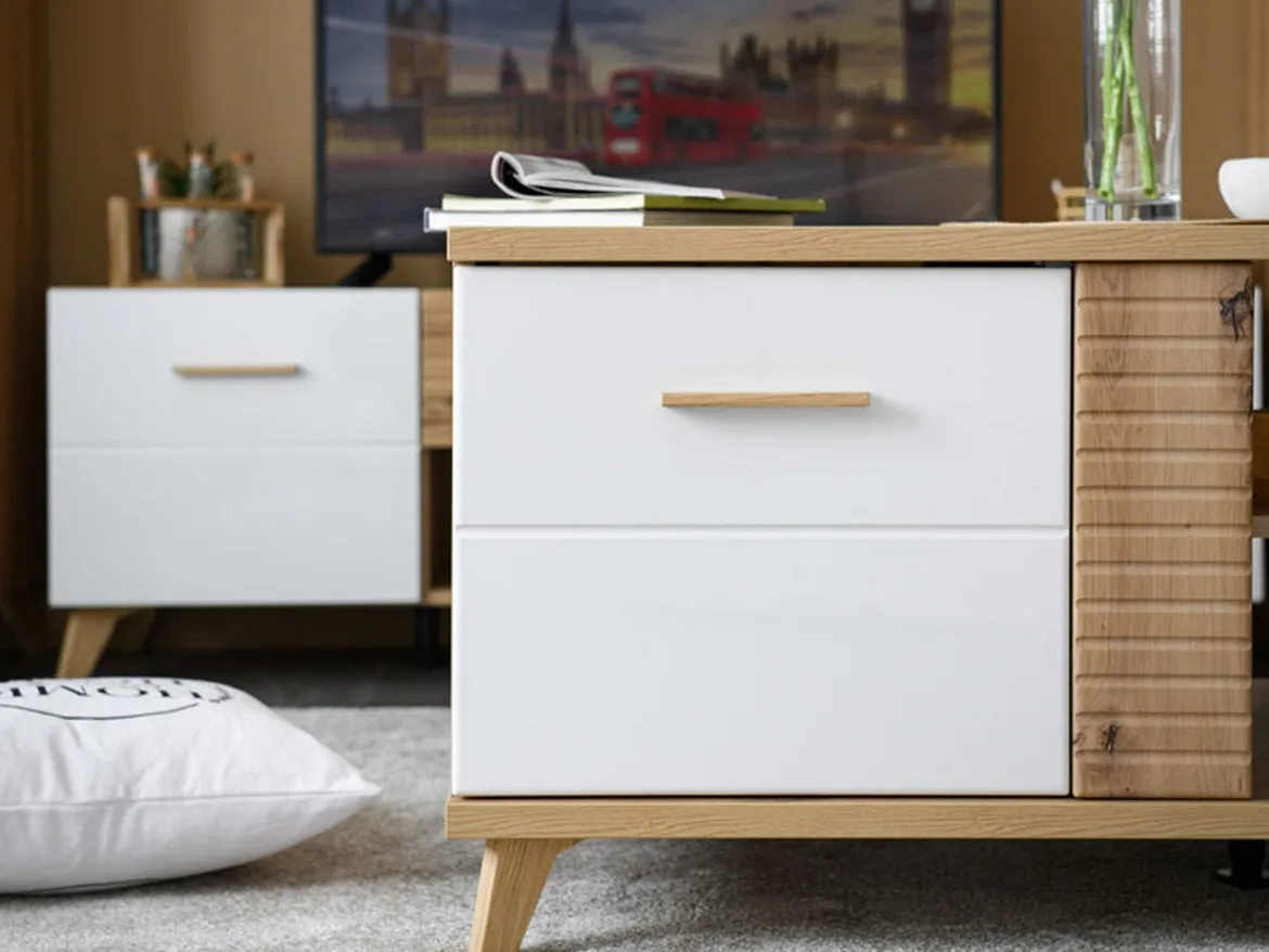Tavolino da Salotto Marrone Rovere Nodi Cassetti con Piedini 50x100x43h cm, 3 Vani - Fairbury