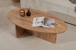 Tavolino da Salotto Marrone Rovere Nodi Forma Ovale Materiale Piano in Legno Nobilitato 120x65x40h cm, Colore Ripiano Marrone - Parona