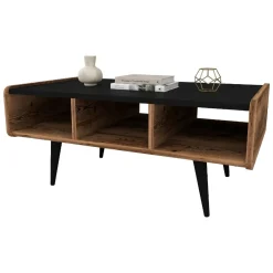 Tavolino da Salotto Marrone Rovere Nodi Nero con Piedini 3 Vani 90x56x40h cm, Forma Rettangolare - Mangone