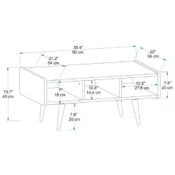 Tavolino da Salotto Marrone Rovere Nodi Nero con Piedini 3 Vani 90x56x40h cm, Forma Rettangolare - Mangone