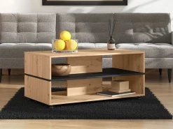 Tavolino da Salotto Marrone Rovere Nodi Nero con Ruote 2 Vani 101x54.5x47.5h cm, Forma Rettangolare - Erice