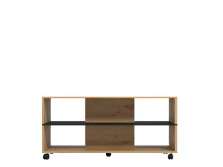 Tavolino da Salotto Marrone Rovere Nodi Nero con Ruote 2 Vani 101x54.5x47.5h cm, Forma Rettangolare - Erice