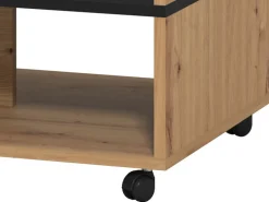 Tavolino da Salotto Marrone Rovere Nodi Nero con Ruote 2 Vani 101x54.5x47.5h cm, Forma Rettangolare - Erice