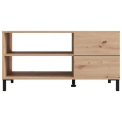 Tavolino da Salotto Marrone Rovere Nodi Nero un Cassetto con Piedini 102x55x52h cm, 3 Vani - Salentina