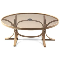 Tavolino da Salotto Marrone Rovere Piano in Vetro Temperato Forma Ovale 112x78x47h cm, Materiale Struttura in Vetro - Sommo