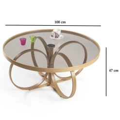 Tavolino da Salotto Marrone Rovere Piano in Vetro Temperato Forma Rotondo 100x100x47h cm, Materiale Struttura in Vetro - Gargallo