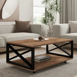 Tavolino da Salotto Marrone Rovere Scuro Nero set 3 Pezzi 3 Vani 70x70x38h cm, Forma Rotondo - Gignese