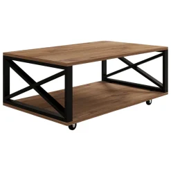 Tavolino da Salotto Marrone Rovere Scuro Nero set 3 Pezzi 3 Vani 70x70x38h cm, Forma Rotondo - Gignese