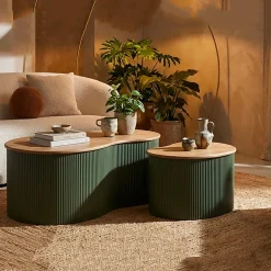 Tavolino da Salotto Marrone Rovere Verde set da 2 Colore Ripiano Marrone 37x58x92h cm, Materiale Struttura in Metallo - Kashan