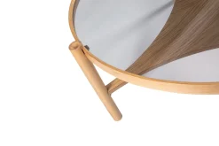 Tavolino da Salotto Marrone Rovere un Vano Piano in Vetro Temperato 100x100x46h cm, Forma Rotondo - Canterano