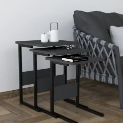 Tavolino da Salotto Nero Antracite Forma Rettangolare Materiale Piano in Legno Nobilitato 40x40x55h cm, Colore Ripiano Nero - Caprauna