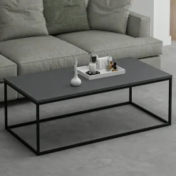 Tavolino da Salotto Nero Antracite Nero Forma Rettangolare Materiale Piano in Legno Nobilitato 120x60x42h cm, Sfumatura Colore Struttura Antracite