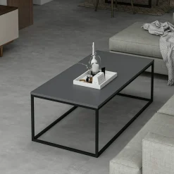 Tavolino da Salotto Nero Antracite Nero Forma Rettangolare Materiale Piano in Legno Nobilitato 120x60x42h cm, Sfumatura Colore Struttura Antracite