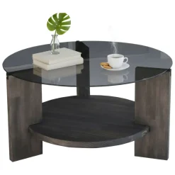 Tavolino da Salotto Nero Antracite Portariviste Forma Rotonda 75x75x40h cm, Sfumatura Colore Struttura Antracite - Felino
