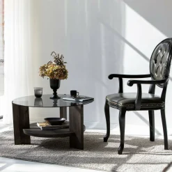 Tavolino da Salotto Nero Antracite Portariviste Forma Rotonda 75x75x40h cm, Sfumatura Colore Struttura Antracite - Felino