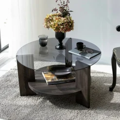 Tavolino da Salotto Nero Antracite Portariviste Forma Rotonda 75x75x40h cm, Sfumatura Colore Struttura Antracite - Felino