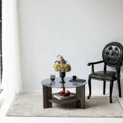 Tavolino da Salotto Nero Antracite Portariviste Forma Rotonda 75x75x40h cm, Sfumatura Colore Struttura Antracite - Felino